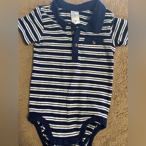 EUC H&M Baby Boy 3-6M Blue White Striped Polo Bodysuit Onesie Collared Snaps